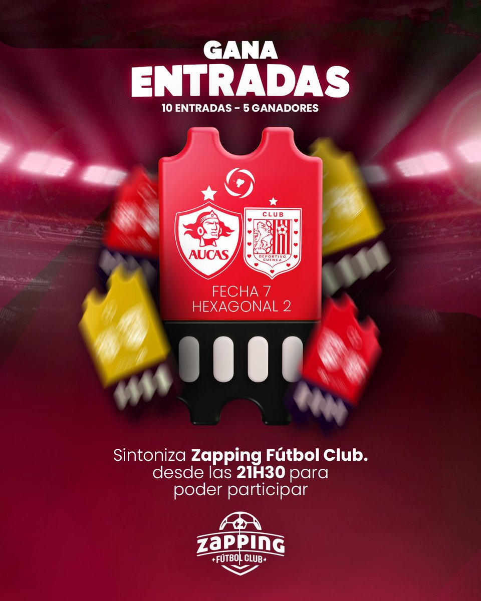 ¡Hoy también te regalamos entradas! 🤩

Conéctate ahora a #ZappingFC (canal 11) y participa por entradas para el duelo entre Aucas vs. Deportivo Cuenca 👇🏻