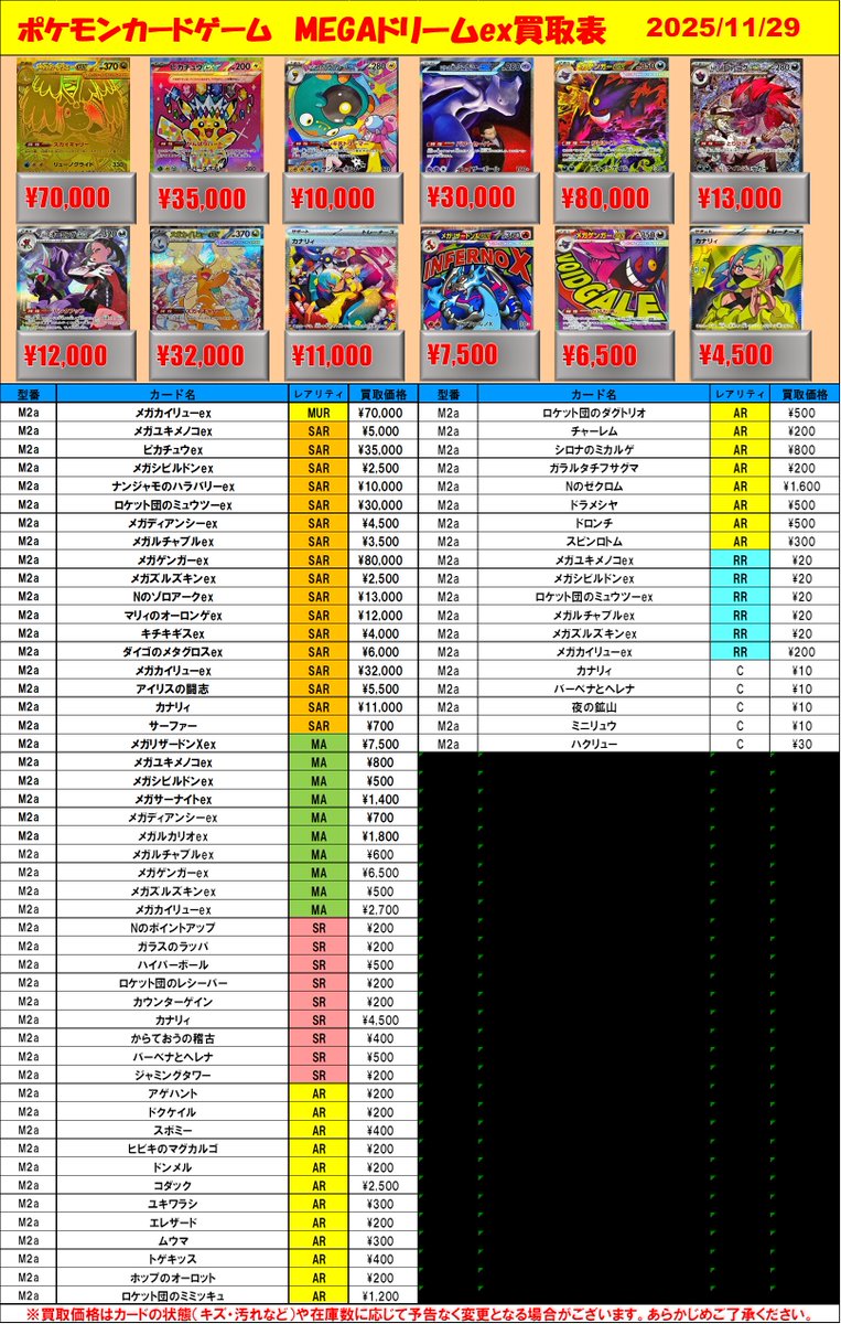 ポケカ 買取情報】 最新弾『MEGAドリームex』の買取表を更新しました