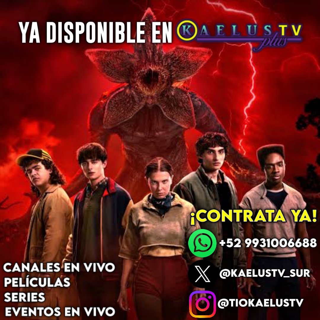 ¡STRANGER THINGS 5 YA ESTÁ AQUÍ!

Suscríbete a Kaelus TV y no te la pierdas!

Activa tu prueba gratis:
• Canales de TV 📺
• Películas &amp; Series 🎥🍿
• Eventos Deportivos &amp; Espectáculos en vivo ⚽🎪

#StrangerThings5 #KaelusTV