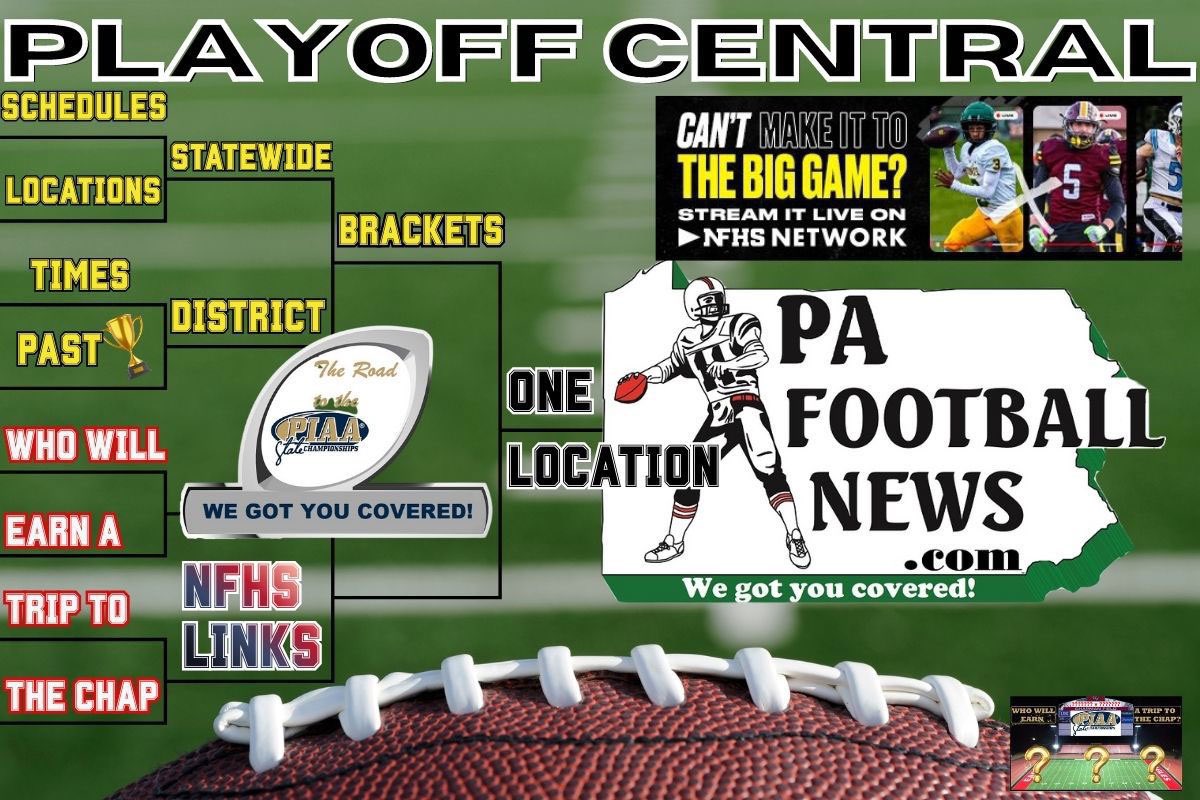 SCORES ARE IN AND pafootballnews.com/brackets/ page is updated!! Powered by <a href="/circlewsports/">Circle W Sports</a> <a href="/SafrSports/">SAFR Sports</a> <a href="/CoachComm/">CoachComm</a> <a href="/NFHSNetwork/">NFHS Network</a>