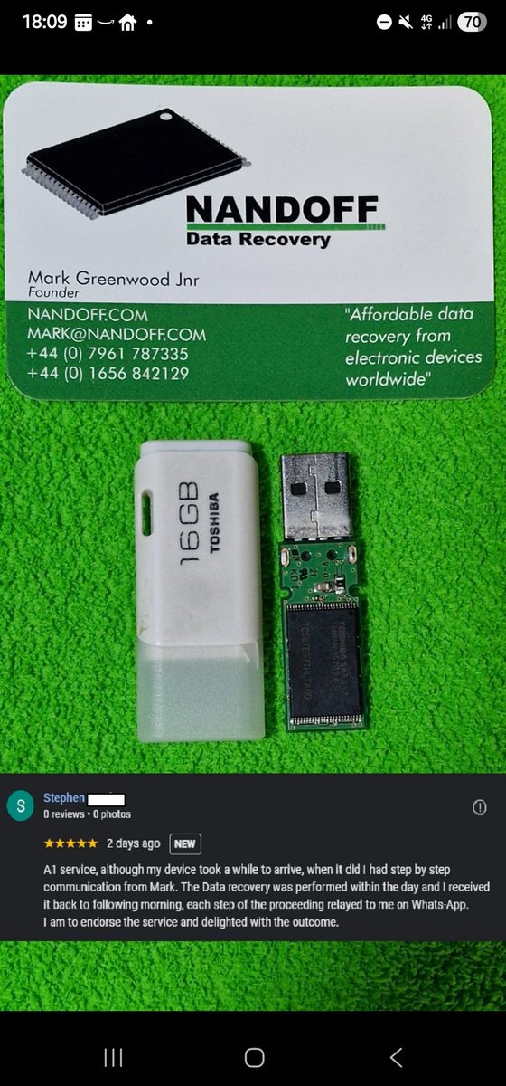 When Two Files Matter More Than Anything… 💪
Some recoveries are big, some are small. This time, a memory stick contained just two files, but their importance couldn’t be overstated.

Sent to NANDOFF, recovered in 24 hours, and the client left us a heartfelt review.