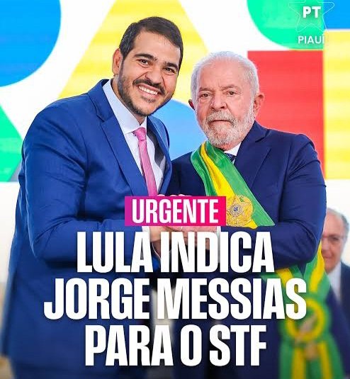 Alcolumbre quem indica Ministro para o Supremo não é você, é o Presidente da República e o seu nome é LULA.
JORGE MESSIAS PARA O STF.