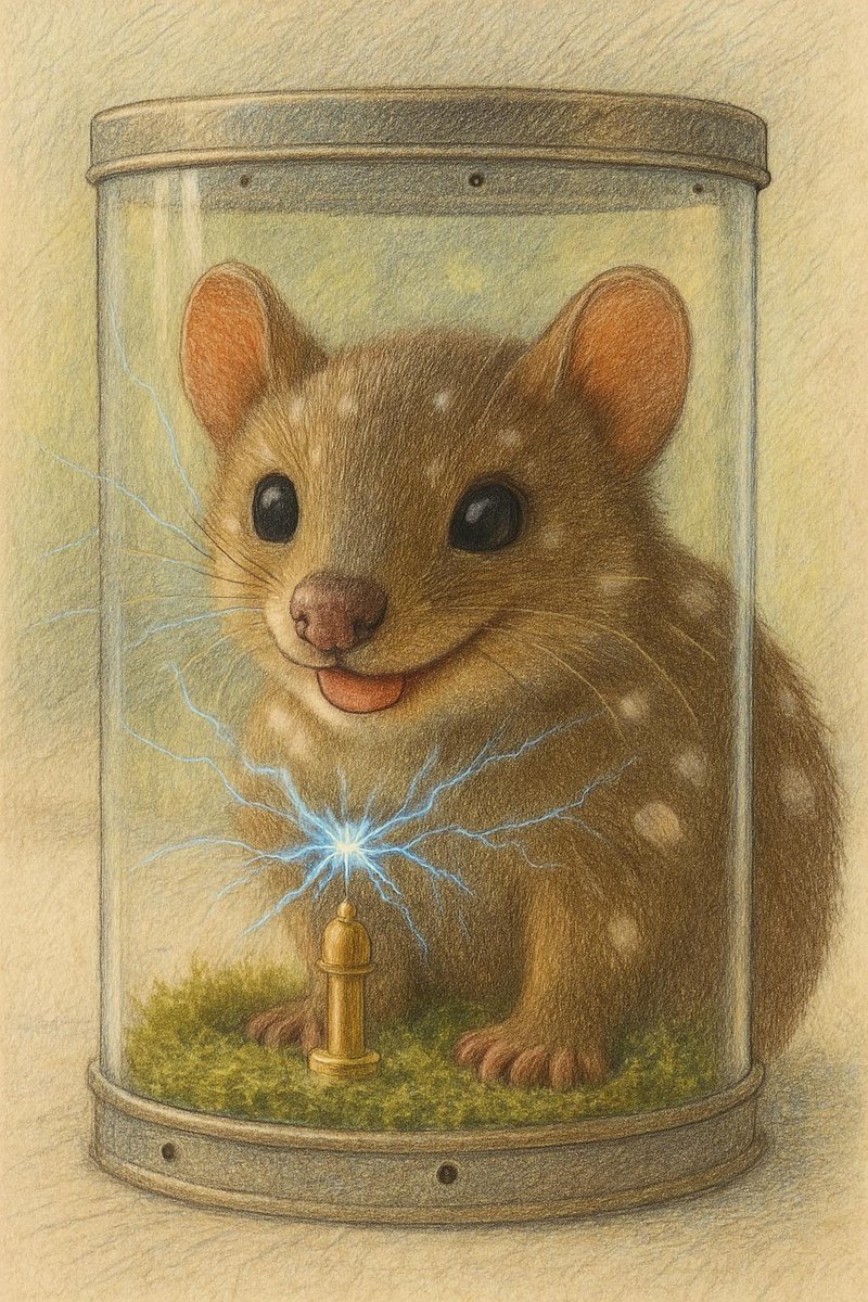 PocketBestiary's tweet photo. 本日の幻獣：電紗クオール
ふわふわの毛と大きな目を持ち、ひげから小さな電気が出る生き物です。
名前は何がいいでしょうか？ コメントで教えてくだ��い。
気に入っていただけたらブックマークお願いします。 https://t.co/hCxlsm4ANA