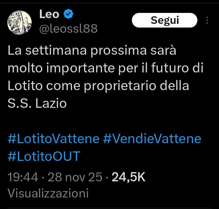 Per sapere come va a finire l'appuntamento è in radio. 

Sti fenomeni li avete creati voi e li avete tutti sulla coscienza. 

#sslazio