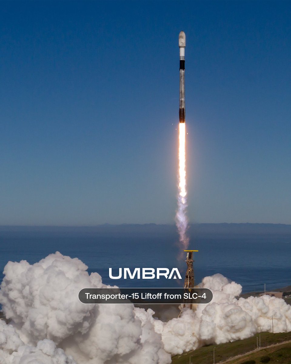 umbraspace's tweet image. Launch success! 

Umbra successfully deployed and acquired signal from its third-generation satellite, Umbra-11, which launched from the @SpaceX Falcon 9 rocket, aboard the Transporter-15 from @SLDelta30.

Umbra-11 contains the highest proportion of U.S.-made, Umbra-developed…