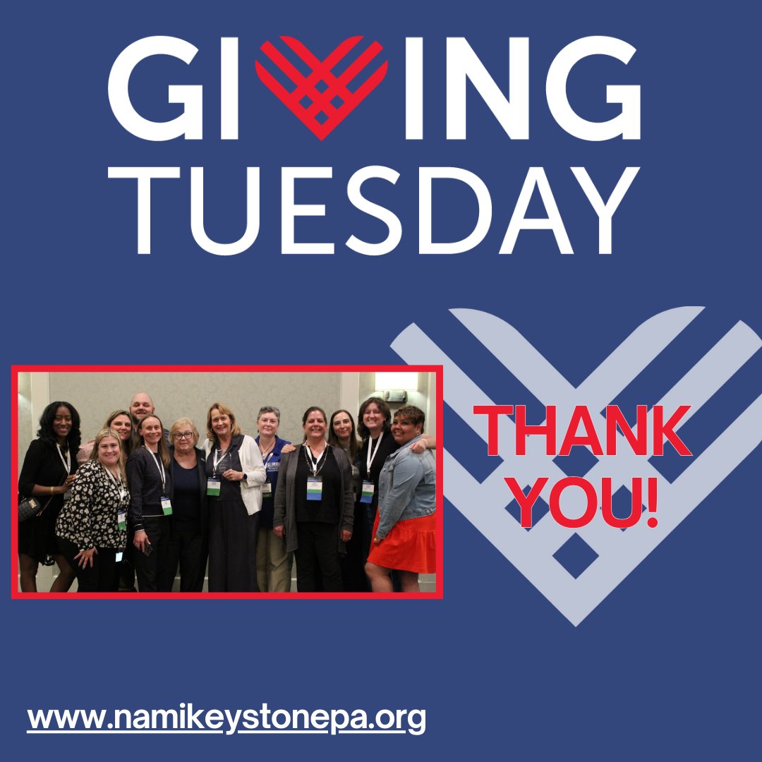 NAMIKeystonePA's tweet image. Thank you for your generosity on #GivingTuesday. We are grateful for your continued support toward our goal of providing mental health support, education, and advocacy. It wouldn’t be possible without you! Visit namikeystonepa.org/donate!