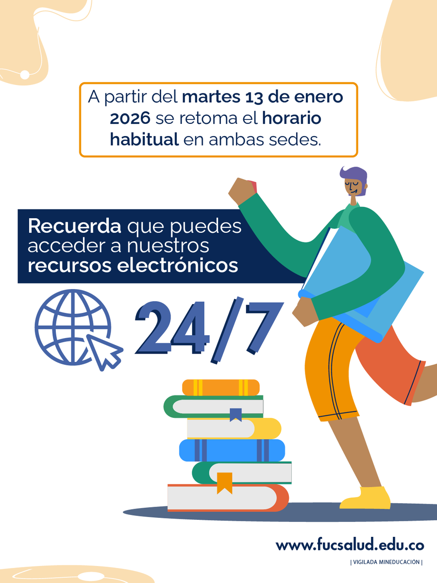 📚✨ Informamos a nuestra comunidad FUCS que durante diciembre y comienzos de enero nuestras bibliotecas contarán con horario especial.

Te invitamos a consultar los días y horas de atención antes de tu visita para asegurar una experiencia fluida y oportuna.