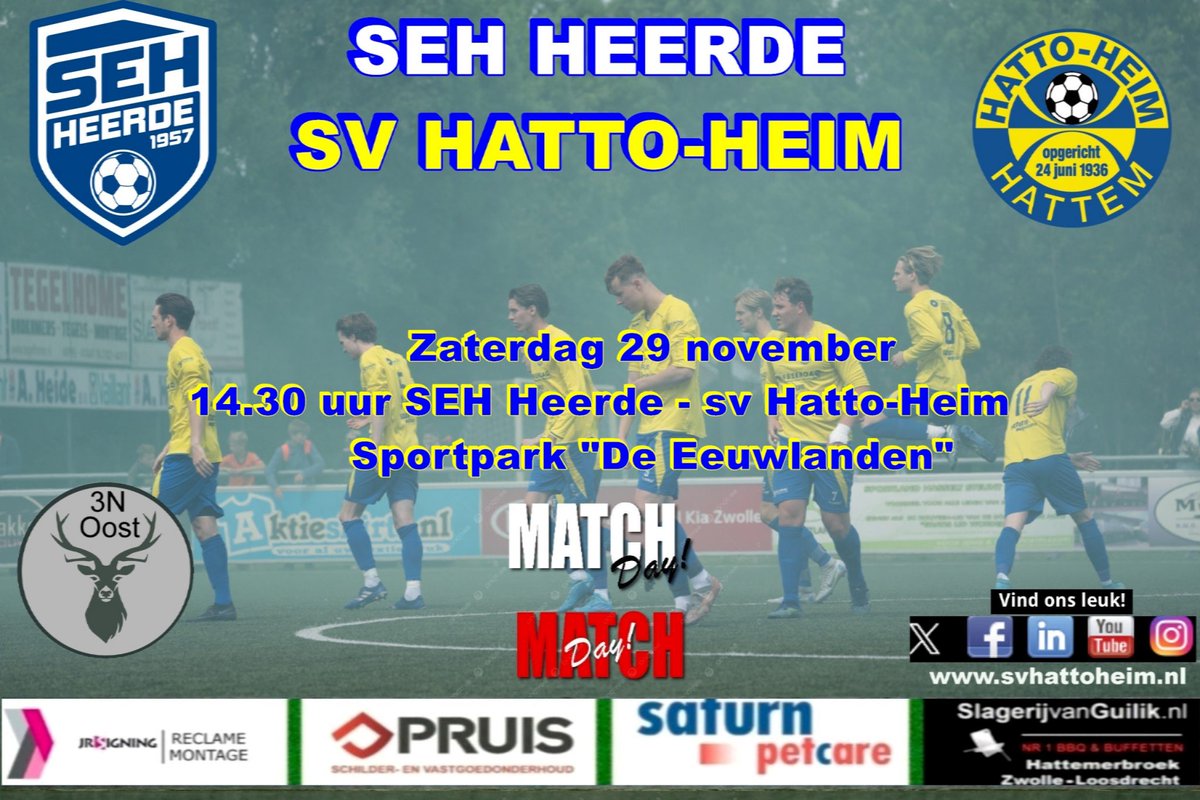 svHattoHeim's tweet image. 🔥 • NEXT MATCH🔥

⚔️SEH Heerde -  s.v. Hatto-Heim
📅 29 november 2025
🕒 14.30 uur
🏟️ Sportpark de Eeuwlanden
📍 Heerde
🥇 3e klasse N
🟨🟥 Marco Verduin
𝕏 @vvSEH