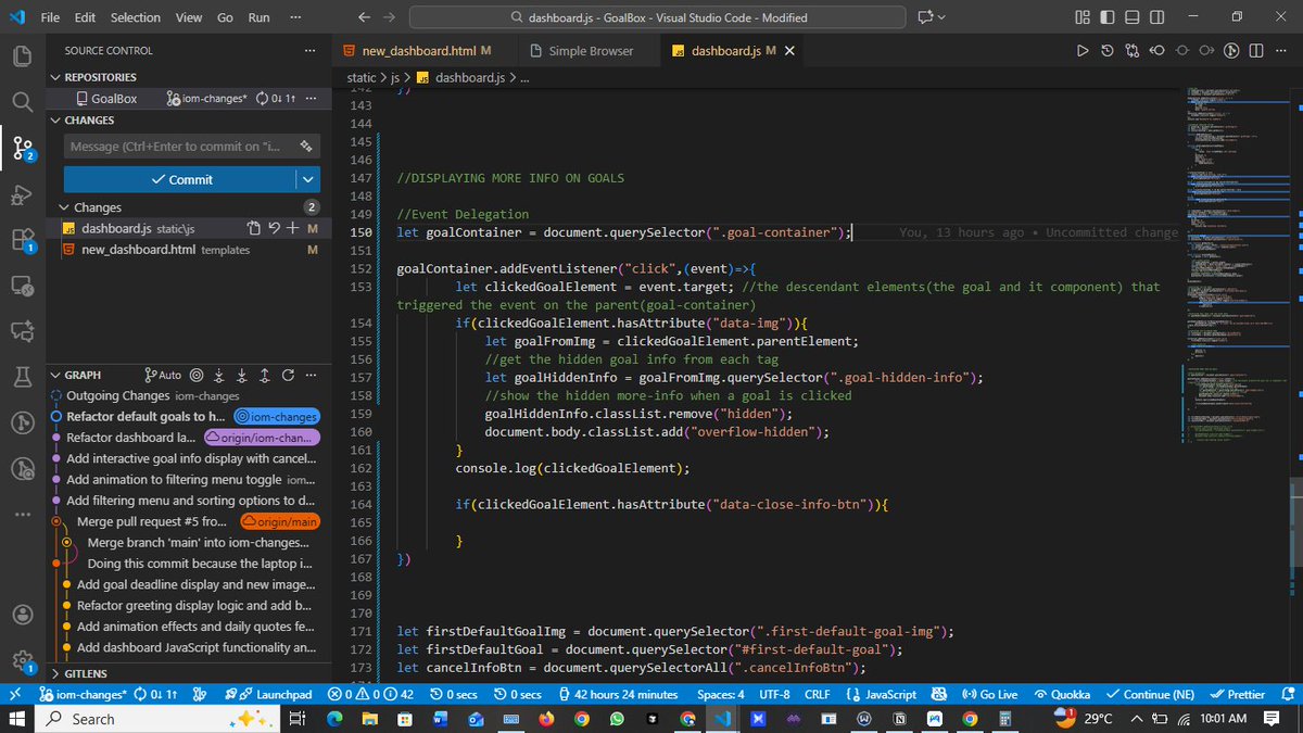 iom_future's tweet image. Day 58 of #100DaysOfCode 

Moving to the fun part, adding functionalities 💃

Learnt about event delegation...

Also watched a web design tutorial on 
Color theory 

#buildInPublic #frontEndDev #UI #webDesign #devJourney #colorTheory