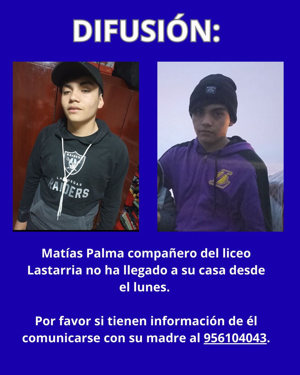 Muni_provi's tweet image. #PROVIINFORMANDO: BUSCAMOS A MATÍAS PALMA‼️

Si lo ves o tienes información de su paradero alerta llamando al 1414.

RT por favor