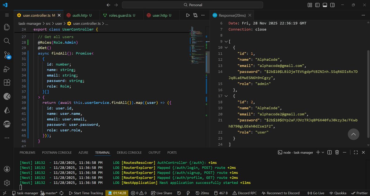 ekojoecovenant's tweet image. Day 3-4 of 500:

Added RBAC (Role Based Access Control) to the app. Added it to the users CRUD features so admins can CRUD users.

#500DaysOfCode #js #nestjs #crud #users #programming #devs