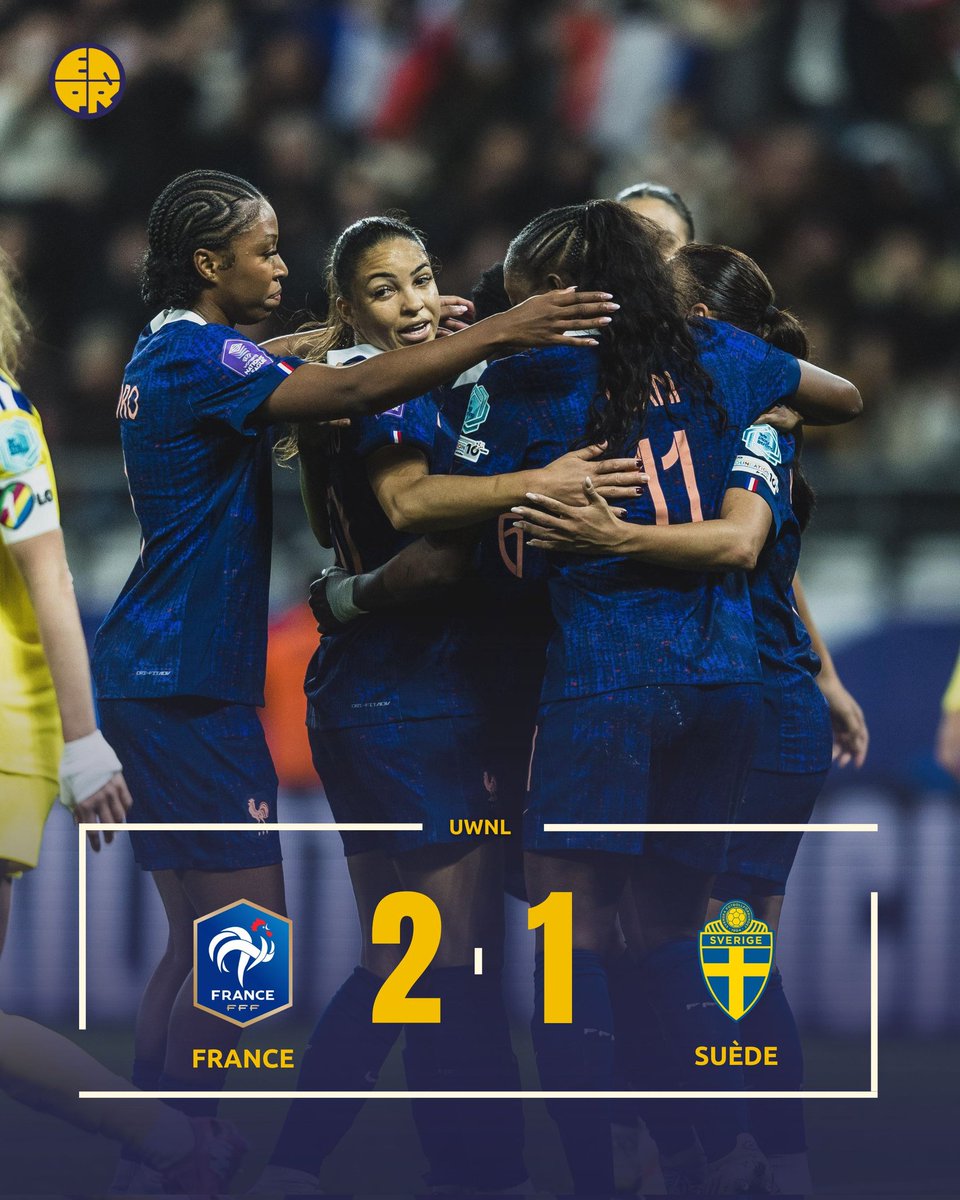 lequipiere's tweet image. L&apos;équipe de France féminine remporte le match aller dans la course à la 3e place de la Ligue des Nations (2-1) face à la Suède.

⚽ 48&apos; Karchaoui (pen)
⚽ 67&apos; Blackstenius
⚽ 96&apos; Mbock

📸 Florian Robert
#UWNL