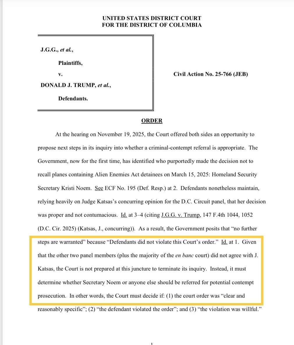 julie_kelly2's tweet image. Jeb Boasberg—the unhinged DC chief judge Republicans refuse to impeach—is preparing to make a criminal referral against Sec Noem for allegedly defying his “oral order” to return planes carrying illegal Venezuelans already out of US airspace on March 15.