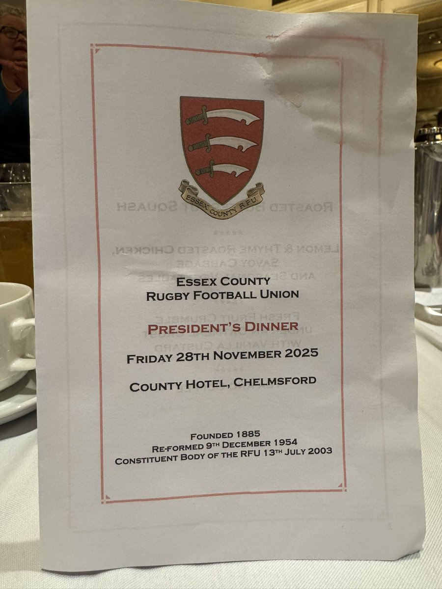 Enjoyable evening in Chelmsford at the Essex RFU President’s Dinner.