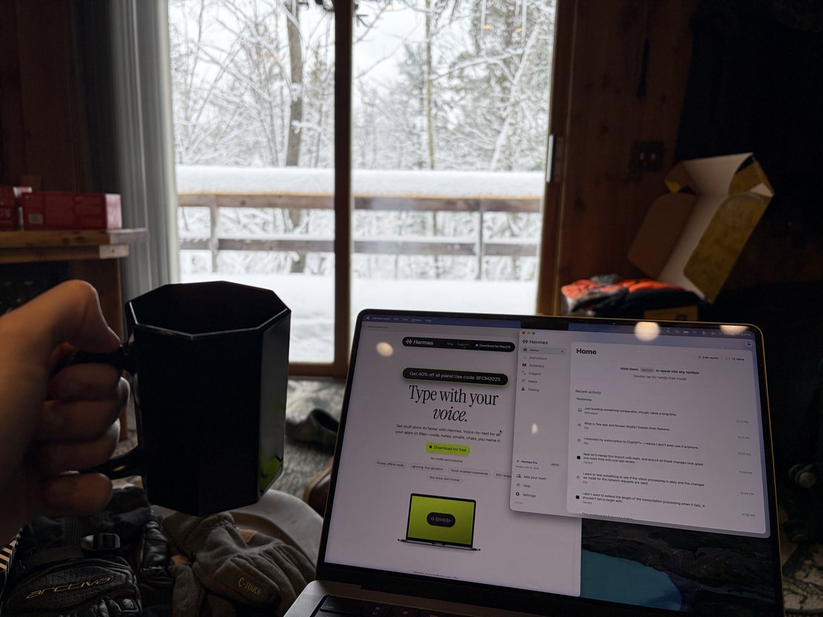 Day 18 building in public for Hermes Voice!

Connection is spotty up in Wisconsin but it’s beautiful at least

Enjoying the weekend ☕️