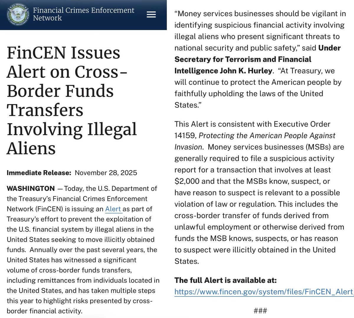 Rightanglenews's tweet image. BREAKING - As part of his escalating crackdown on illegals, President Trump’s Treasury has issued a memo stating it will begin seizing remittances sent abroad by illegal aliens, with all suspicious transactions over $2,000 to be flagged.