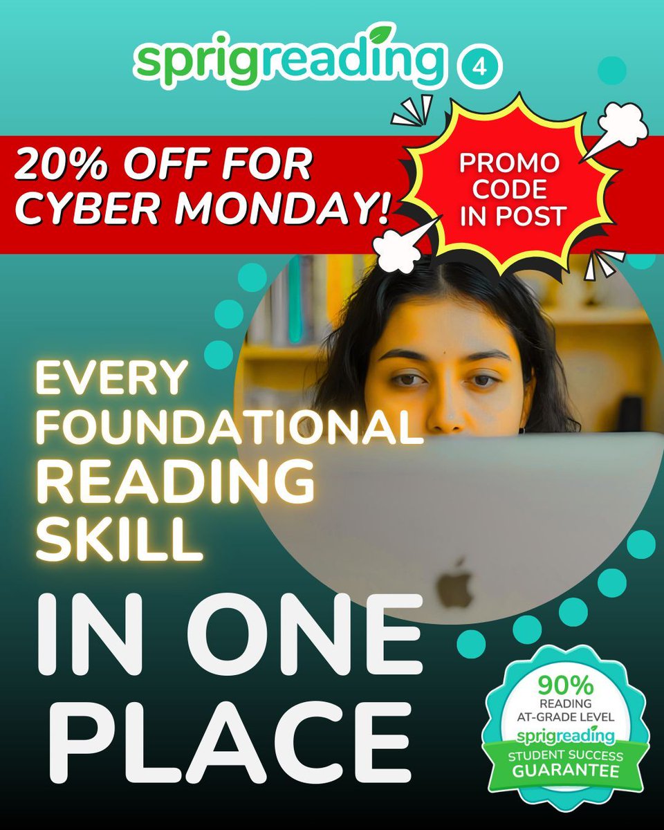 SprigLearning's tweet image. Sprig Reading 4.0 tracks over 200 reading skills, each paired with assessment &amp;amp; instructional strategies, plus activities and resources for lessons. Get it today: buff.ly/5rTm8b1
Use the code 20OFF during checkout for any annual subscription. 
#SprigReading4  #CyberMonday