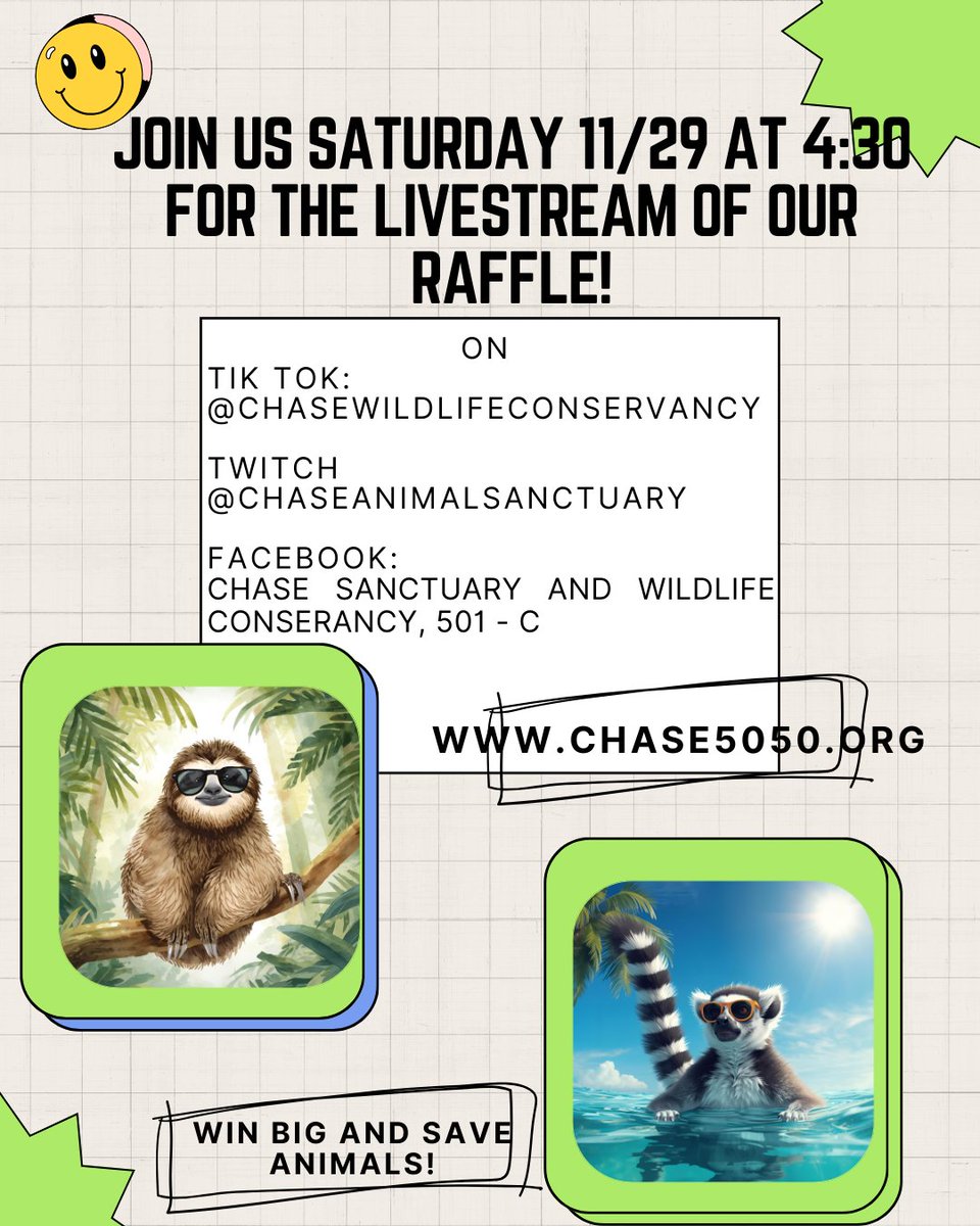 There’s only one day left to win big and save animals! Just go to Chase5050.org and enter for your chance to get half and give half to the animals at the sanctuary. #chasesancutary #chasesanctuaryandwildlifeconservancy #wildliferescue #5050raffle #wildlifeconservation