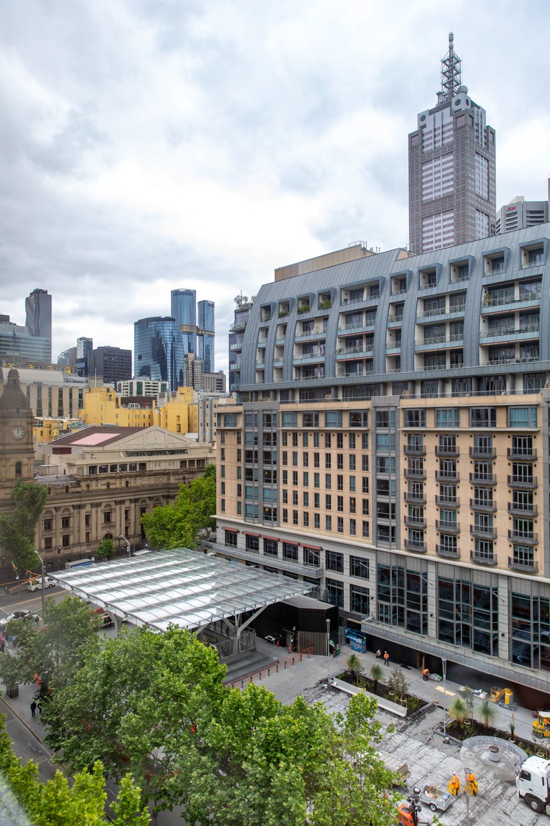 JacintaAllanMP's tweet photo. Victoria, the iconic City Square is reopening on Sunday - and is one of the new entrances to Town Hall Station.

If you're coming from Collins Street, you'll see five escalators lead straight down into Town Hall Station's concourse - which will be fitted out with retailers in the coming months.

A grand square beneath a square.

Opening tomorrow Sunday 30 November.