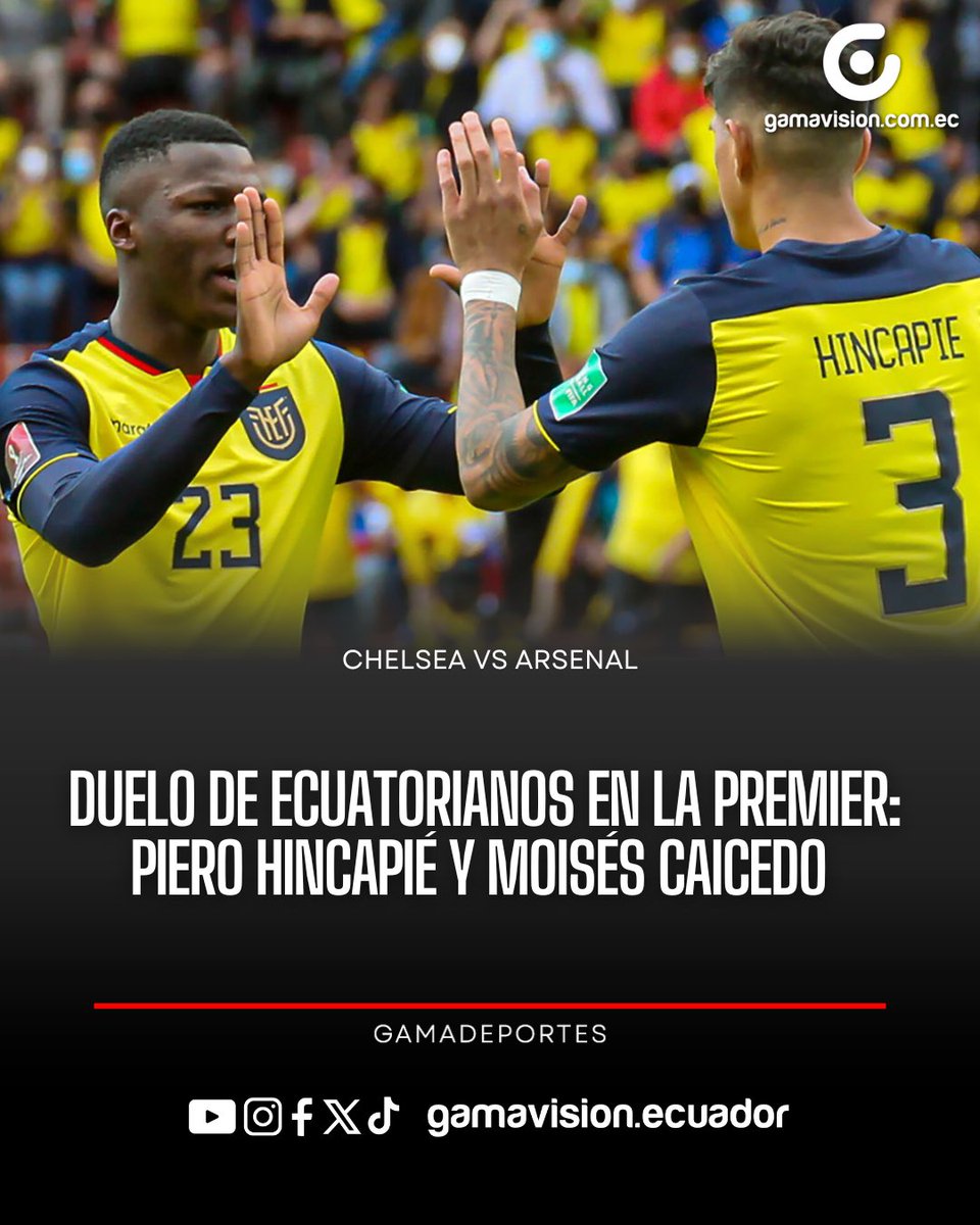 #GamaDeportes | La jornada 13 de la Premier League, tendrá el primer duelo entre futbolistas ecuatorianos con el duelo entre Chelsea de Moisés Caicedo y el Arsenal de Piero Hincapié.
El enfrentamiento entre el Chelsea y el Arsenal será este domingo 30 de noviembre.