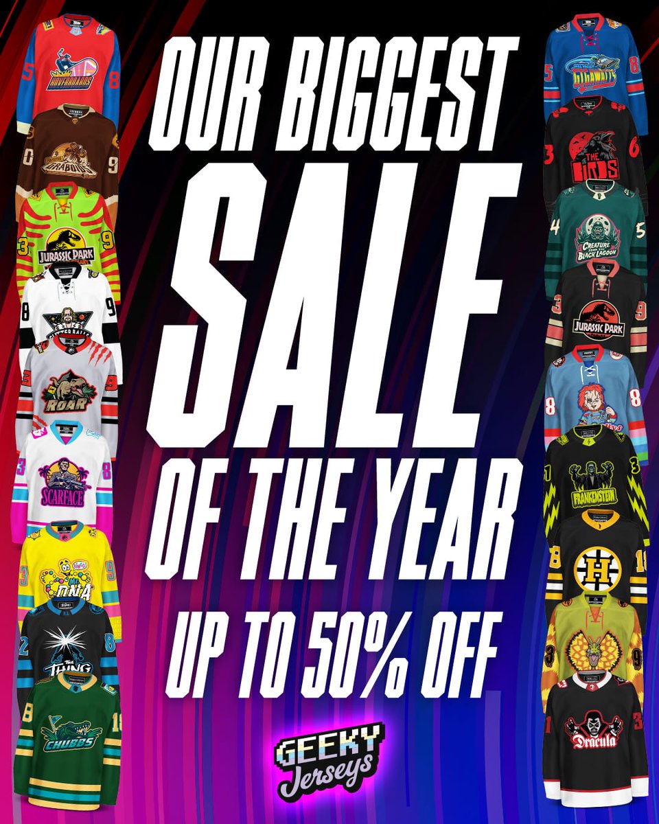 GeekyJerseys's tweet image. 🚨 Our BIGGEST SALE of the Year 🚨
Save more than 50% on many of our popular officially licensed jerseys.
#hockeyjersey ey #geeky #hockey #nerdy #GeekFashion #RetroVibes #hockeylife