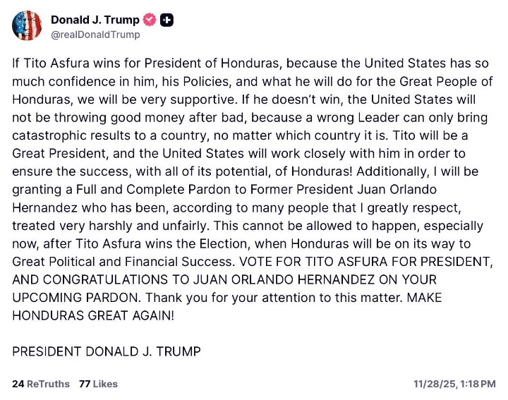 Mientras Donald Trump ataca a Gustavo Petro y su gobierno lo pone en la Lista Clinton por según ellos tener vínculos con el narcotráfico sin mostrar ninguna prueba, el expresidente de Honduras Juan Orlando Hernández condenado por un jurado por conspirar para traficar 400