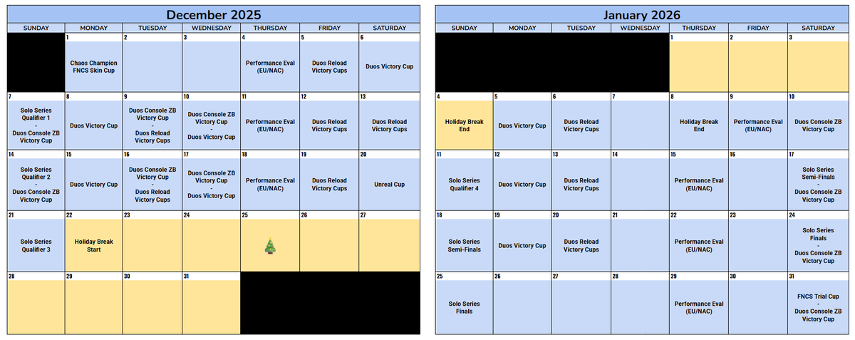 Chapter 7 Season 1 Comp Schedule (Dec/Jan) 🗓️