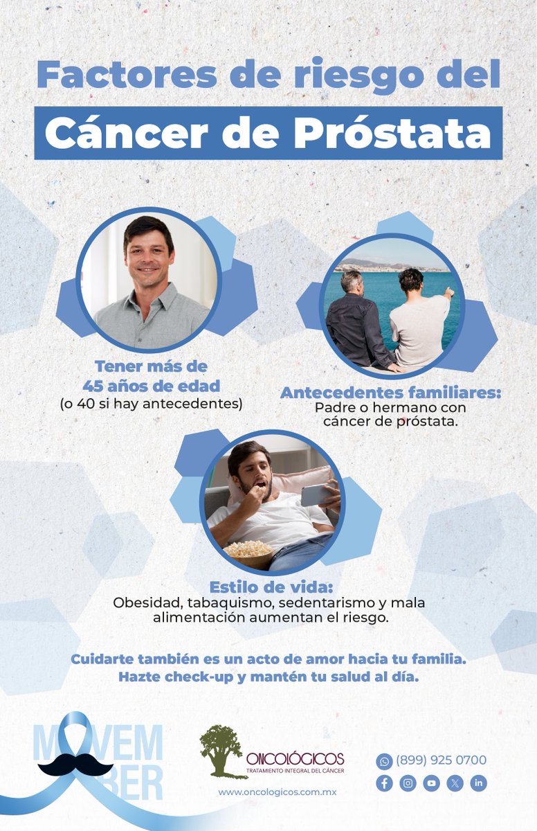 Oncologicosmx's tweet photo. 💙 La detección temprana del cáncer de próstata puede hacer toda la diferencia. Conoce tus factores de riesgo y acude a revisiones periódicas para cuidar tu salud.

#Oncológicos #CáncerDePróstata #Prevención #Movember #SaludDelHombre https://t.co/xJVMuMY74y