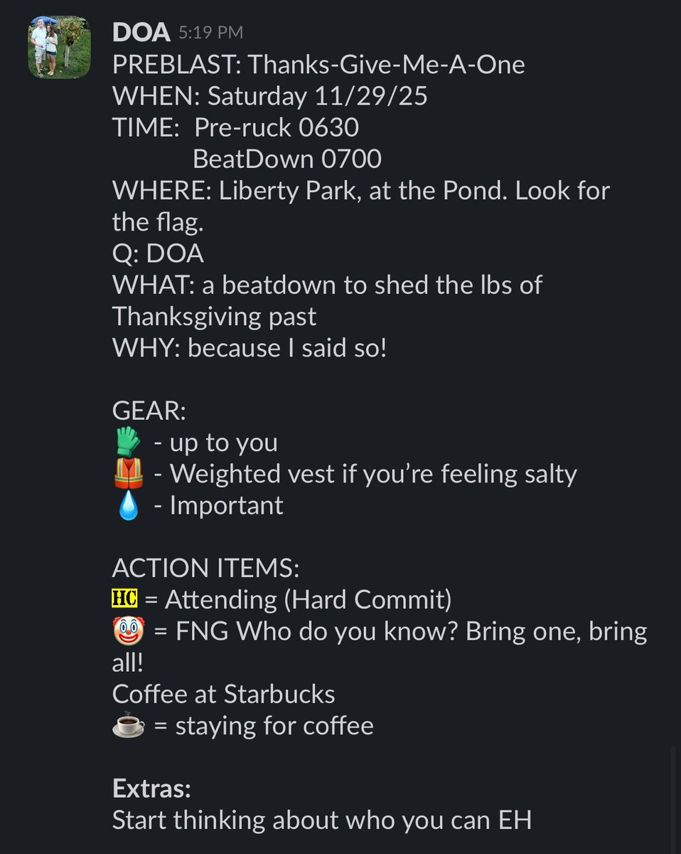 f3_DOA's tweet photo. Join me for a beatdown to shed Thanksgiving LB’s. @F3_clarksville @F3Nashville @F3Expansion @F3Nation https://t.co/6mY8T63hly