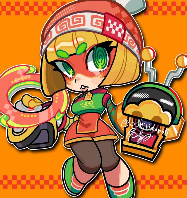 太い線のイラストなんかは、装飾をしっかり描くと黒が密集しすぎて見づらいということが起きたりするから、細部の模様は塗りのみとか、外の輪郭は黒、内側は色変えを意識して法則性を持たせつつも黒が少なすぎると逆にふんわりとした絵になるから例外でここは黒のままとか