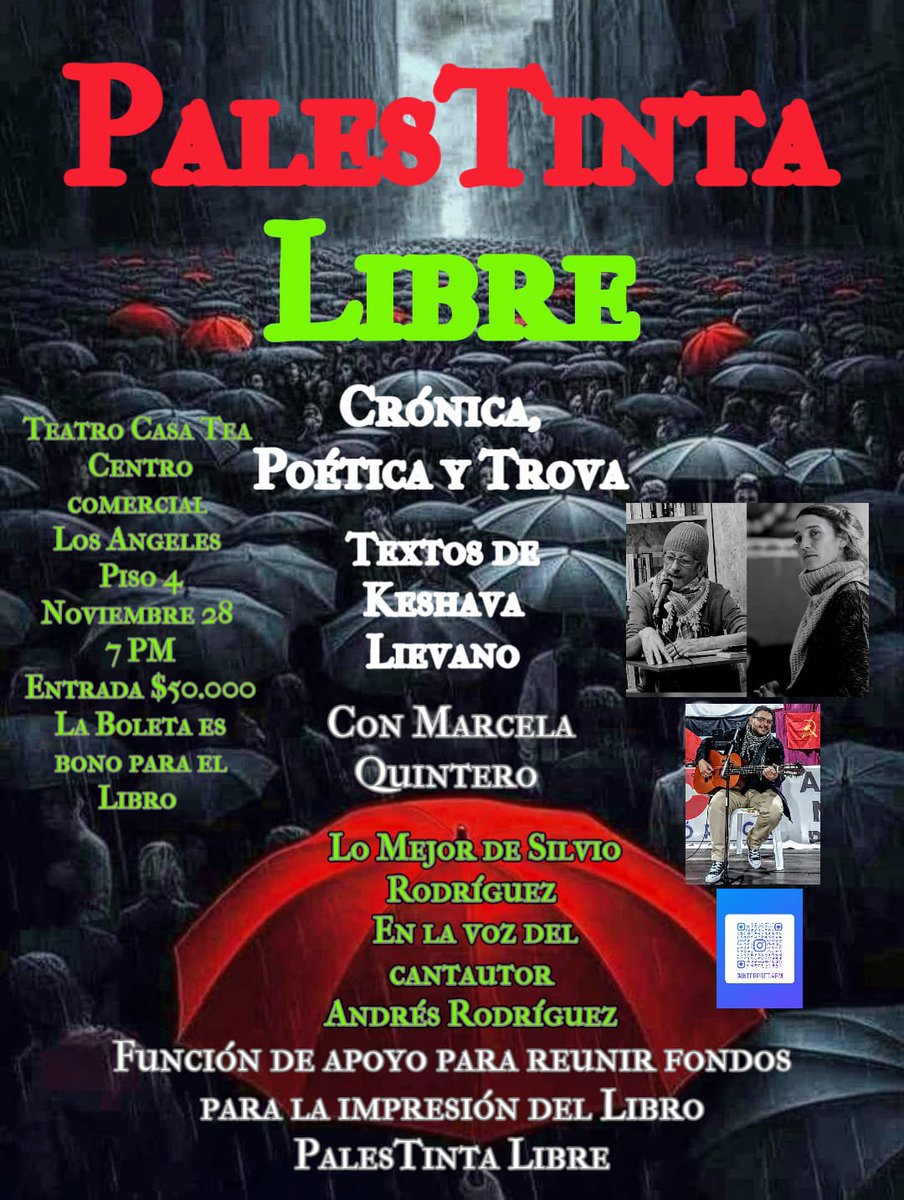 🇰🇼“PalesTinta Libre”: Un homenaje en clave de crónica, ficción y prosa narrando lo invisible🇰🇼
#VamosAlTeatro
🎭Obra/Recital: PalesTinta Libre – Letras Expandidas   
🔴Dirección: Keshava Líévano 
🟢Interpretación: Andrés Rodríguez, Marcela Quintero, Keshava Líévano