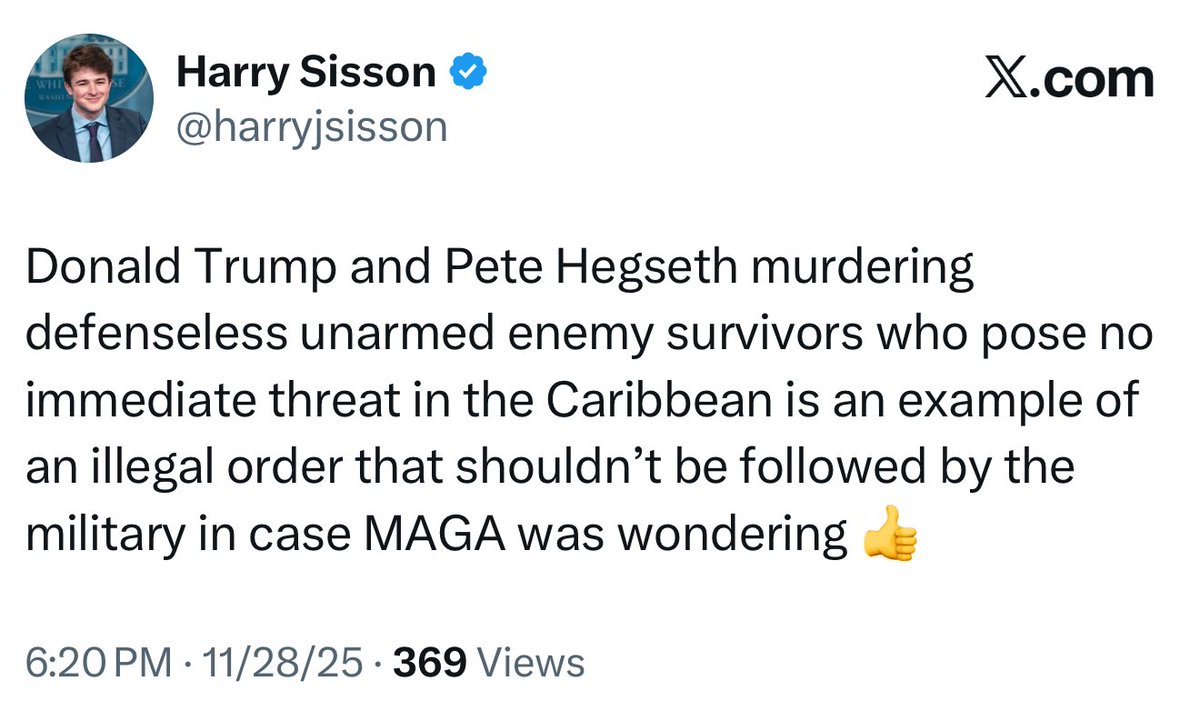 Bubblebathgirl's tweet image. Harry Sisson just committed sedition by telling military to disobey orders.

Jail him for life.