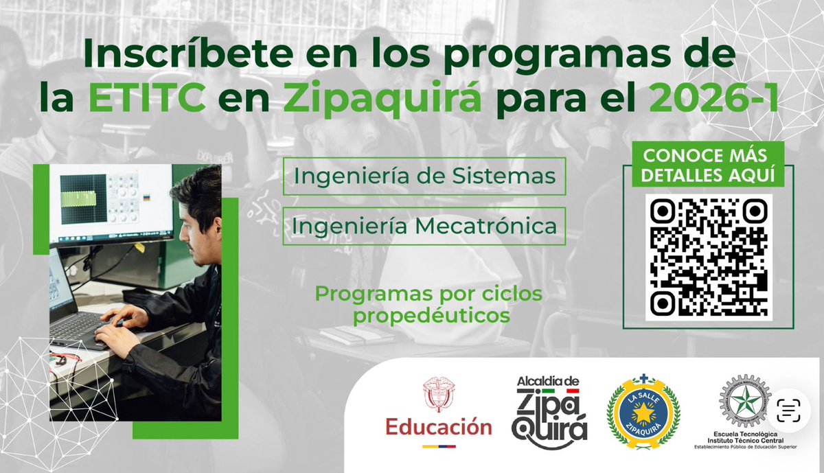 Tuimpacto's tweet image. ¡Descubre tu futuro en Zipaquirá con La Salle!

¿Estás buscando un lugar donde puedas crecer académica y personalmente? Escuela Tecnológica Instituto Técnico Central
etitc.edu.co
Escuela Tecnológica Instituto Técnico Central