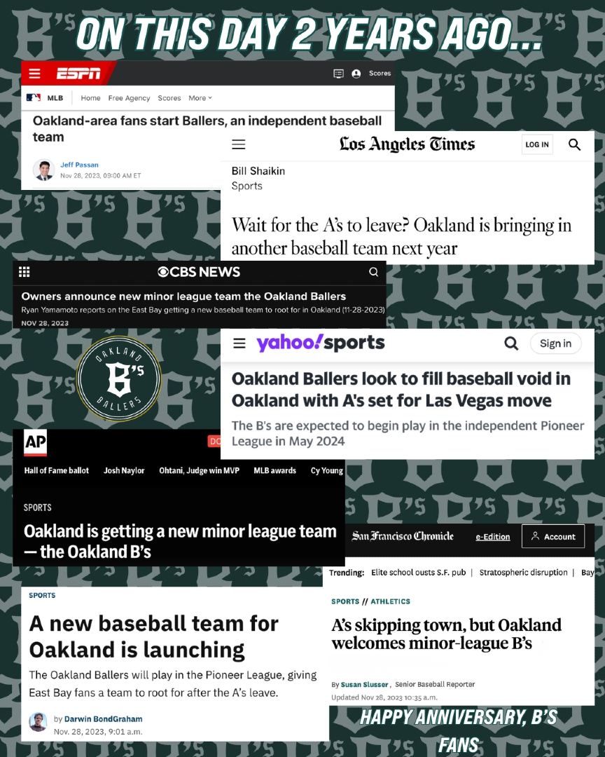 OaklandBallers's tweet photo. 👀 TWO YEARS AGO TODAY. We introduced the world to the Oakland Ballers. What an unreal run it's been so far. We're just getting started. 🏆 https://t.co/Rtjp5YUDpu