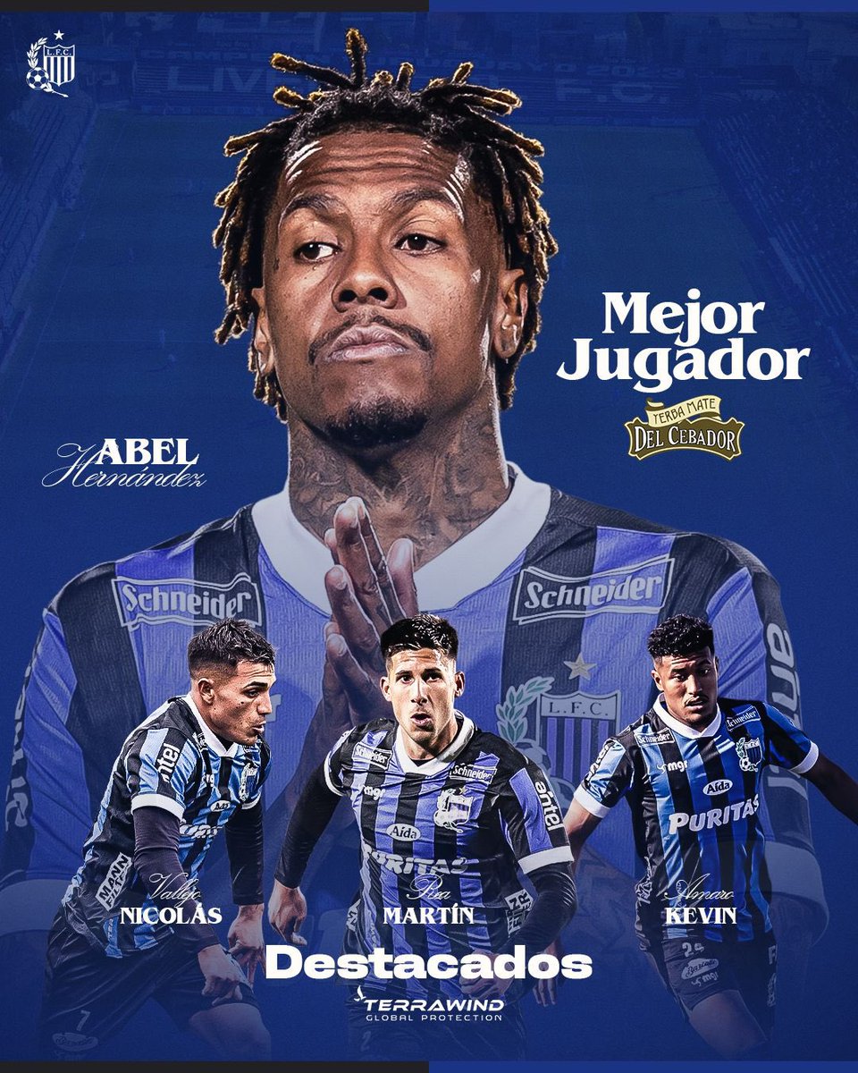 💎 𝗔𝗕𝗘𝗟 𝗛𝗘𝗥𝗡𝗔𝗡𝗗𝗘𝗭 

La hinchada habló y eligió a Abel Hernández como el mejor jugador 🧉 #DelCebador de Liverpool durante la temporada. 

Los destacados ✈️ #Terrawind más votados por ustedes:

🥇 Nicolas Vallejo
🥈 Martín Rea
🥉 Kevin Amaro