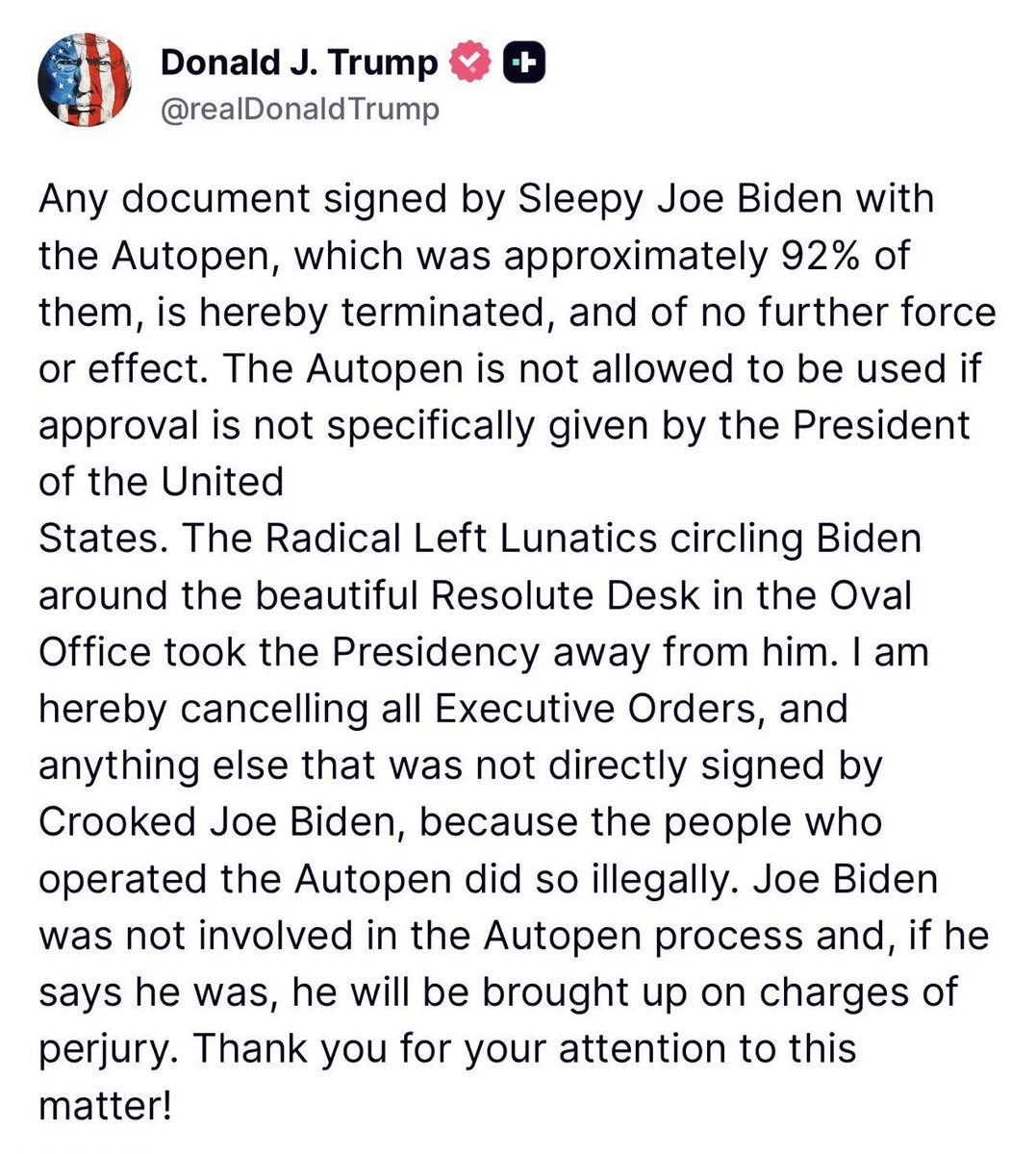 PhilHollowayEsq's tweet image. As it pertains to pardons, the only way to test this action by President Trump, cancelling Joe’s Autopen executive actions, is to indict someone who received one and let SCOTUS sort it out

Should we start with Fauci as the test case?
