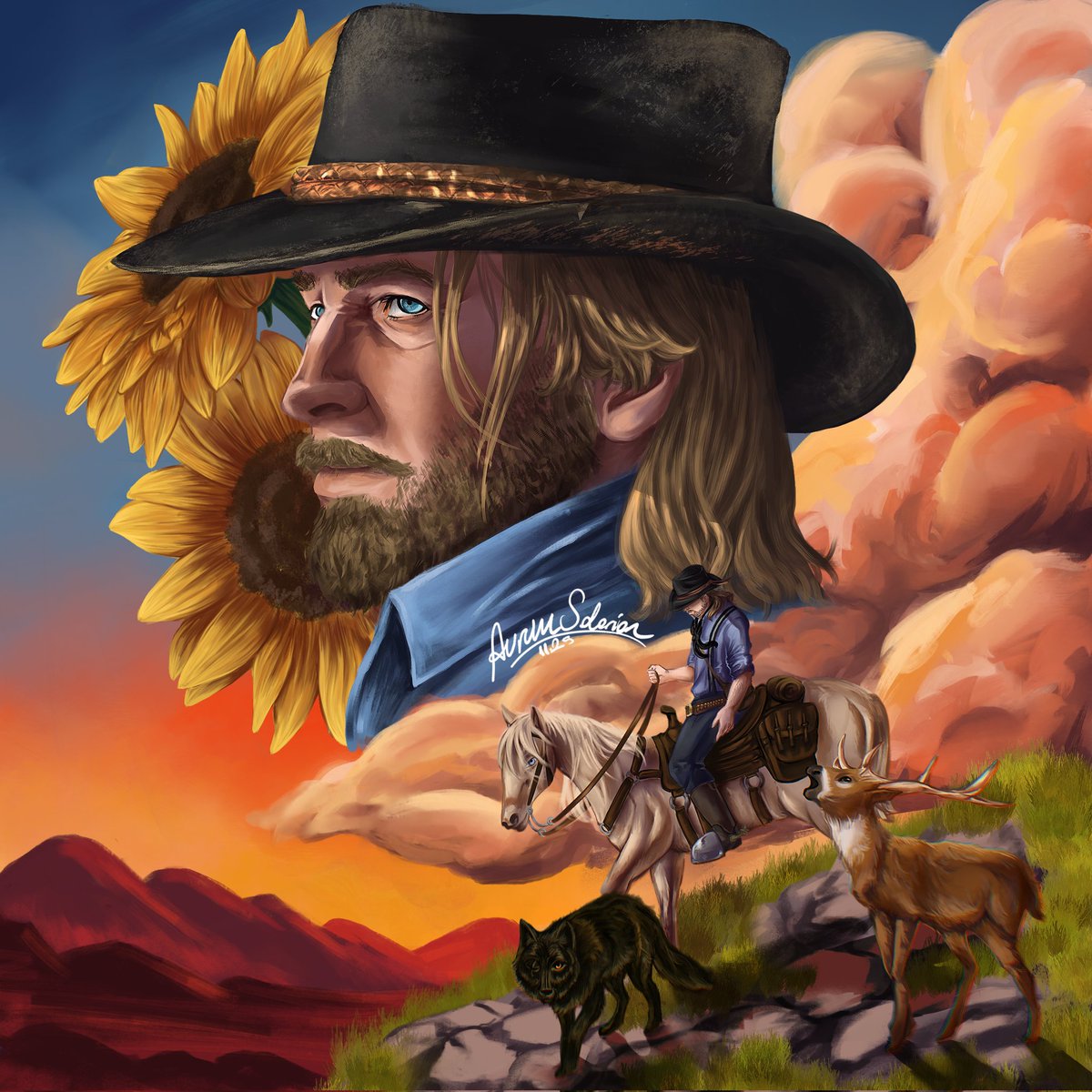 aurumsolarian's tweet photo. Oh, Arthur... Did you find your peace in that sunrise? #reddeadredemption2 #arthurmorgan #rdr2 https://t.co/jaGMDRvzMk