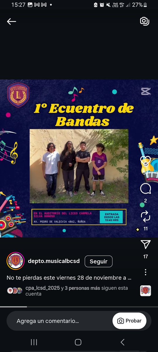 Cristia40168235's tweet image. La música se vivió hoy en el 1er Encuentro de Bandas del #LiceoCarmelaSilvaDonoso #InternadoNacionalFemenino, con agrupaciones escolares.
¿Cuántas grandes bandas de rock y voces partieron en sus auditorios escolares?
@LeonardoHonores #BranchOut
@futurofm 
#ColegioNocedal
#Ñuñoa