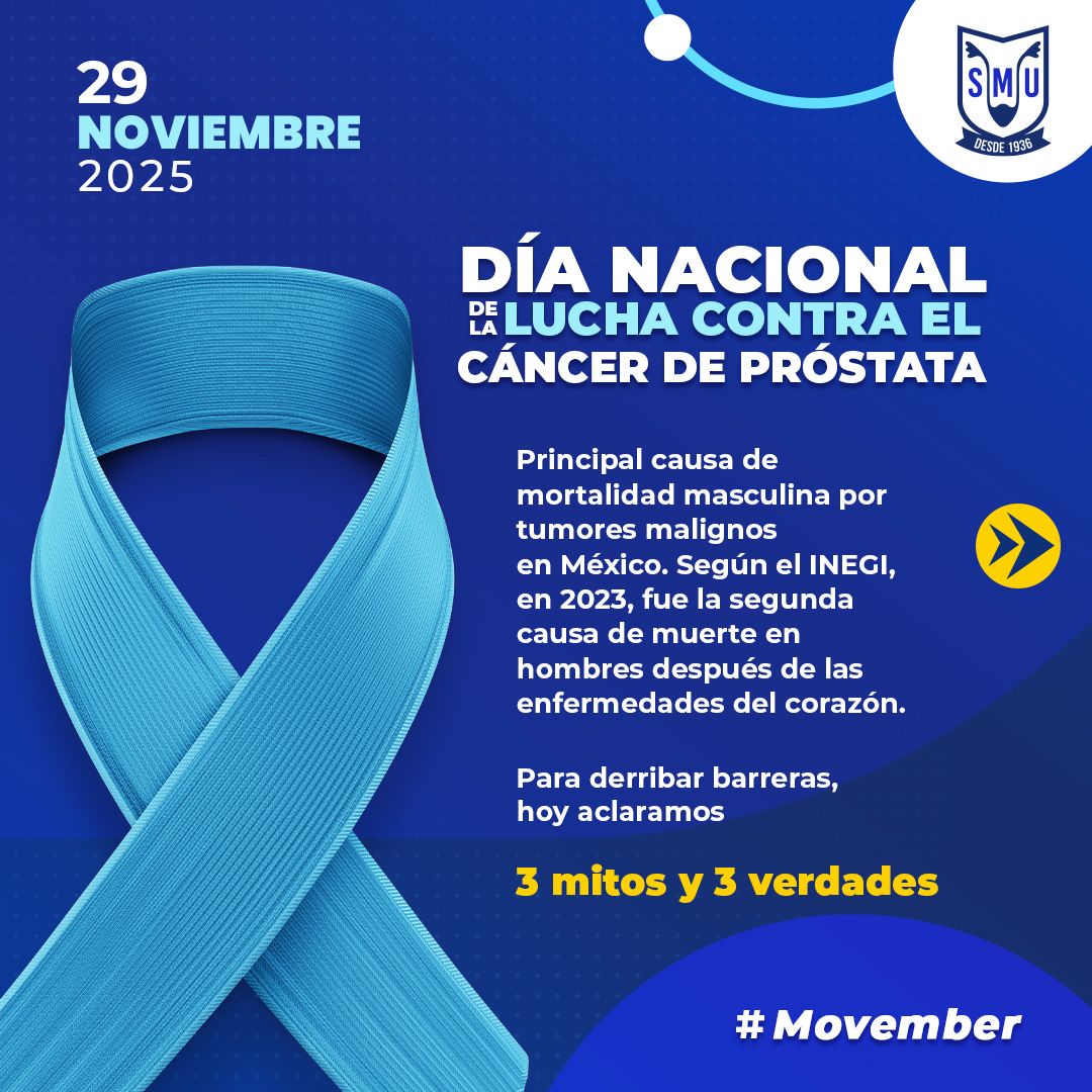 smumexico's tweet image. 💙 Hoy conmemoramos el Día Nacional de la Lucha contra el Cáncer de Próstata, una fecha que nos recuerda la importancia de la prevención, la información y las revisiones oportunas. 🙌 Para derribar barreras, hoy aclaramos 3 mitos y 3 verdades.
#Movember