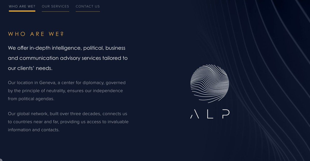 في الصورة موقع الشركة السويسرية التي استأجرتها #الإمارات لتنفيذ واحدة من أوسع حملات التضليل ضد المسلمين في أوروبا.

فقد كشفت وحدة التعاون الاستقصائي الأوروبية في تحقيقها حول أسرار #أبوظبي أن أجهزة المخابرات الإماراتية استعانت عام 2017 بشركة ألب سيرفيسز السويسرية، وهي شركة متخصصة