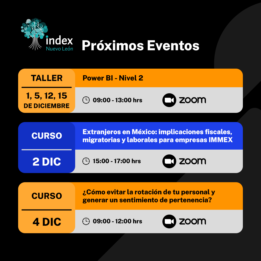 IndexNuevoLeon's tweet image. Consulta los eventos de la quincena en Index Nuevo León 📆

Encuentra el que tu equipo necesita y asegura tu lugar.
¡Modalidad en línea y presencial!

📲 Revisa el calendario completo en: indexnuevoleon.org.mx/system/eventos…

#IndexNuevoLeón #AgendaIndex #Formación
