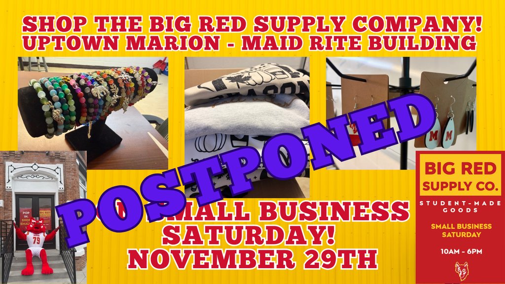 Unfortunately, The Big Red Supply Company on Small Business Saturday (11/29) will be postponed due to the weather forecast. Stay tuned for our rescheduled date and time.
