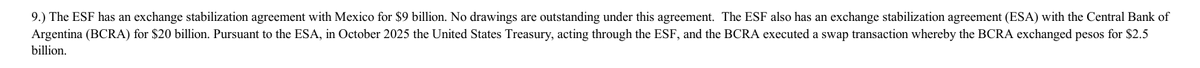 El Tesoro de los Estados Unidos informa que dentro del acuerdo de estabilización cambiaria firmado con el BCRA por u$s 20.000 millones, en octubre activó el swap por u$s 2.500 millones.
El BCRA sigue sin informar sobre esta operación mostrando una falta de transparencia total.-