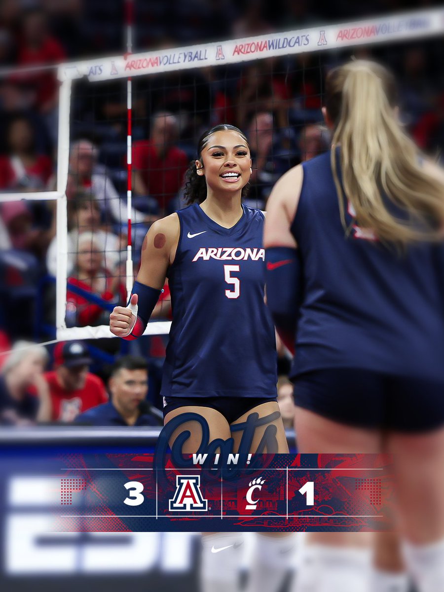 ArizonaVBall's tweet image. SENIOR DAY DUB‼️

Arizona takes down Cincinnati in four sets!