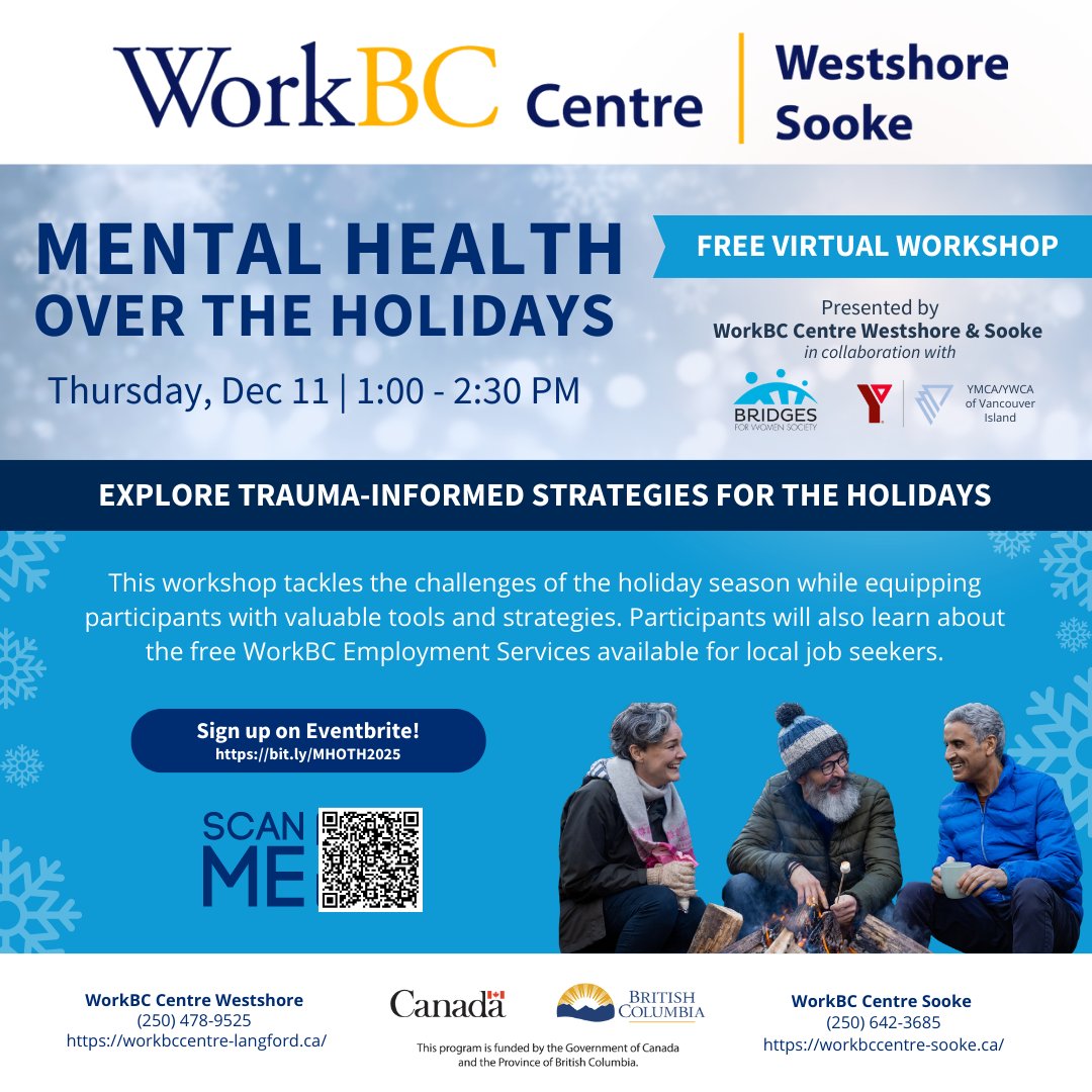 🎄 Feeling the holiday stress? Join our FREE virtual workshop: Mental Health Over the Holidays
🗓️ Dec 11 | ⏰ 1–2:30PM PST
💻 Tools, strategies &amp; local support to boost your mental well-being.

Register now: eventbrite.ca/e/mental-healt…

#MentalHealthMatters #HolidayWellness