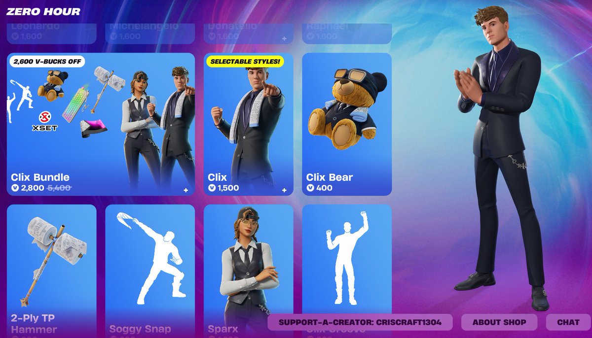 CLIX IS IN THE ZERO HOUR TAB 😱

Consider using code "CrisCraft1304" it helps a lot!! 💛