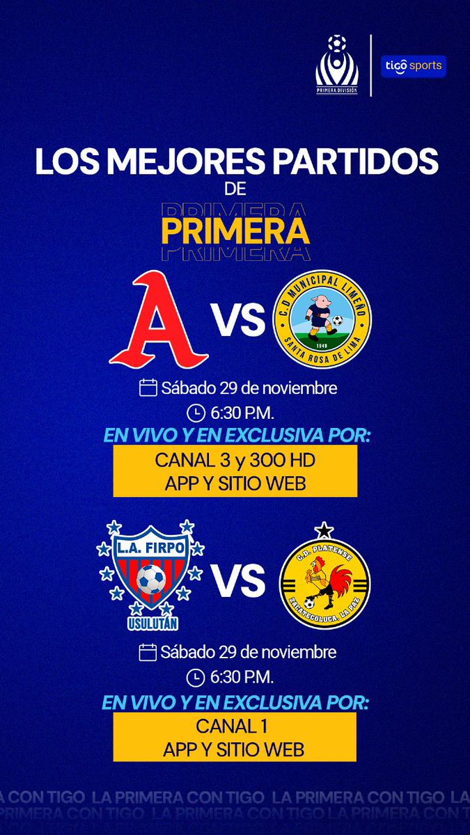 🚨🚨 OJOOO 🔥🔥⚽️📺

¡Se habilitan 2 Canales en <a href="/TigoSports_SV/">Tigo Sports</a> para este sábado y que vivamos las emociones de los cuartos de final!

▶️ CANAL 3 Y 300 >> 🐘🆚️🐷
▶️ CANAL 1 >> 🐂🆚️🐓
