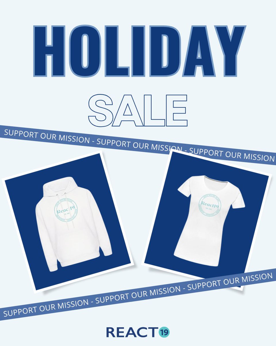 React19org's tweet image. The holidays are right around the corner, and everyone loves a meaningful gift. From Nov 28 – Dec 1, enjoy 30% off orders of $70 or more, then keep the giving going with 20% off all merchandise from Dec 1 – Dec 7.

Every purchase helps support React19’s mission of hope and…