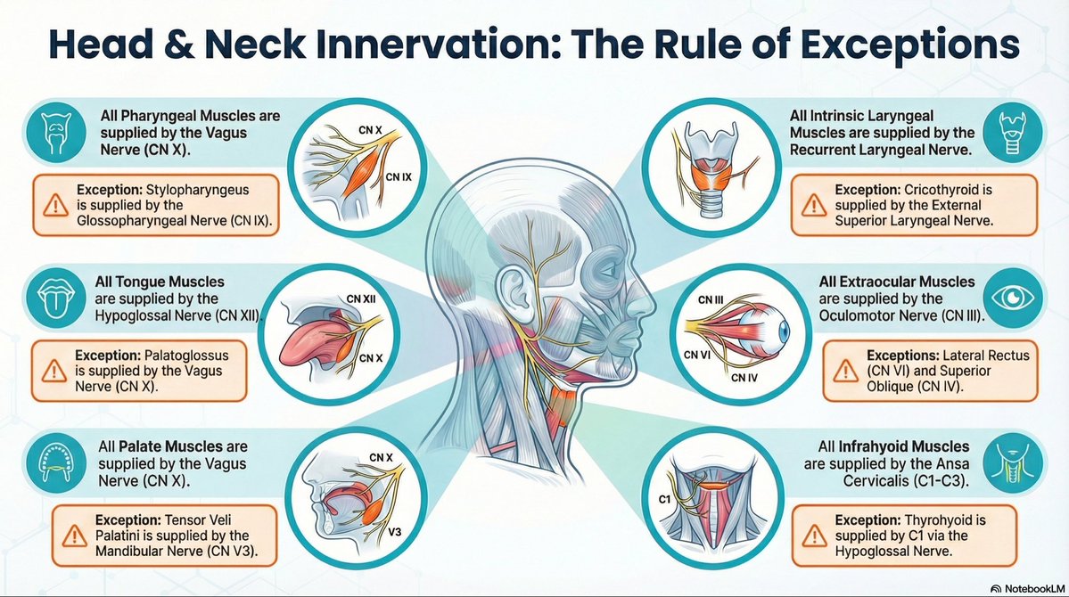 ✔️I made this Head &amp; Neck innervation infographic for my #BDS3 using NotebookLM 🧠✨ What does everyone think? Let’s put it to a poll in the next tweet below! 🎉🗳️ Keen to hear thoughts 👌🏻
#Anatomy #MedEd #NotebookLM #AnatomyTeaching