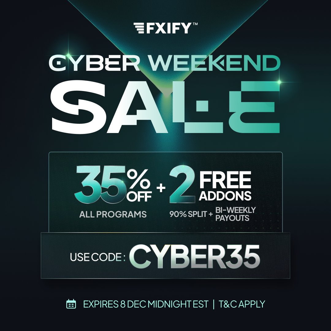 fxifycom's tweet image. CYBER WEEKEND IS LIVE!

We’ve dropped the price on everything!. 

Start today and get: 
✅ 35% OFF (All program types) 
✅ 90% Performance Split (Free Addon) 
✅ Bi-Weekly Payouts (Free Addon)

Don&apos;t wait. Secure your account now.

Code: CYBER35 🔗 Link in bio to start.